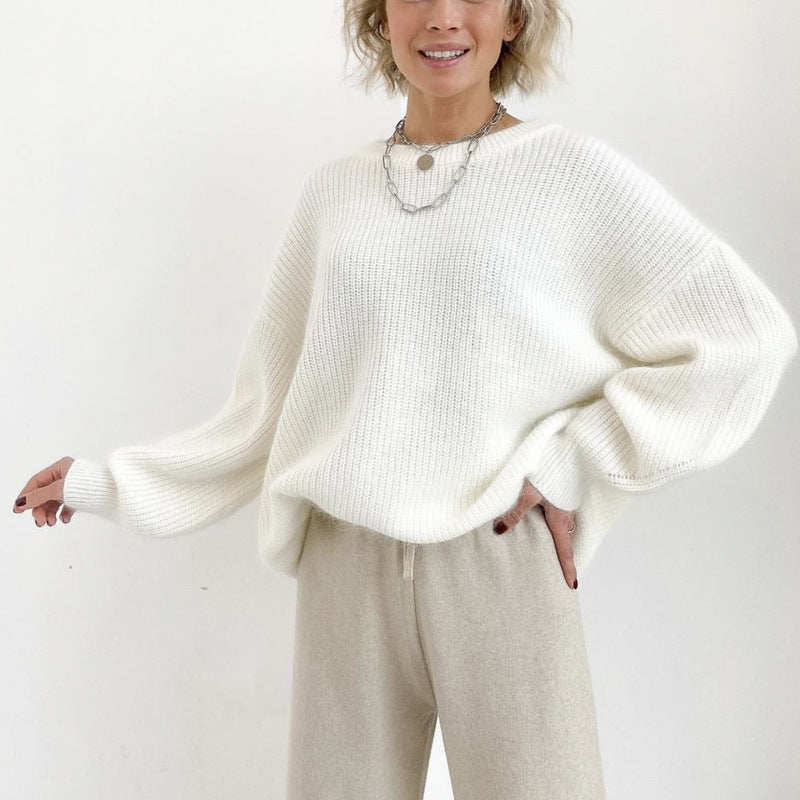 White Leaf Balloon Sleeve Knit Jumper