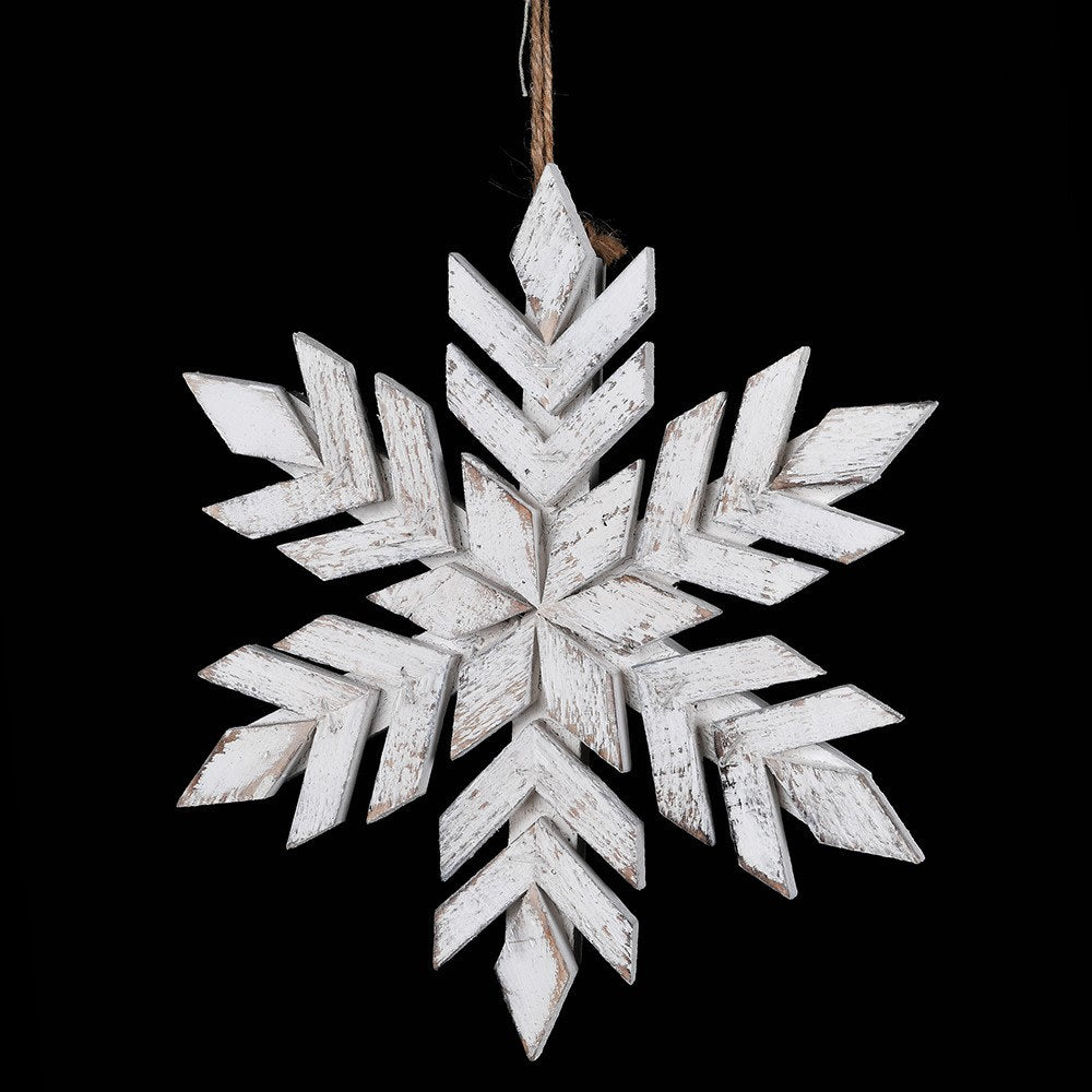 Open White Wooden Hanging Snowflake