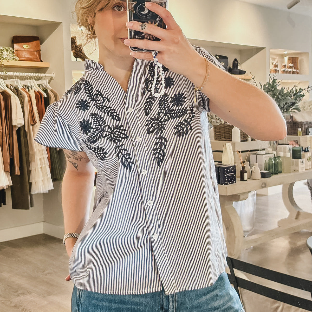 Fia Embroidered Short Sleeve Cotton Floral Shirt
