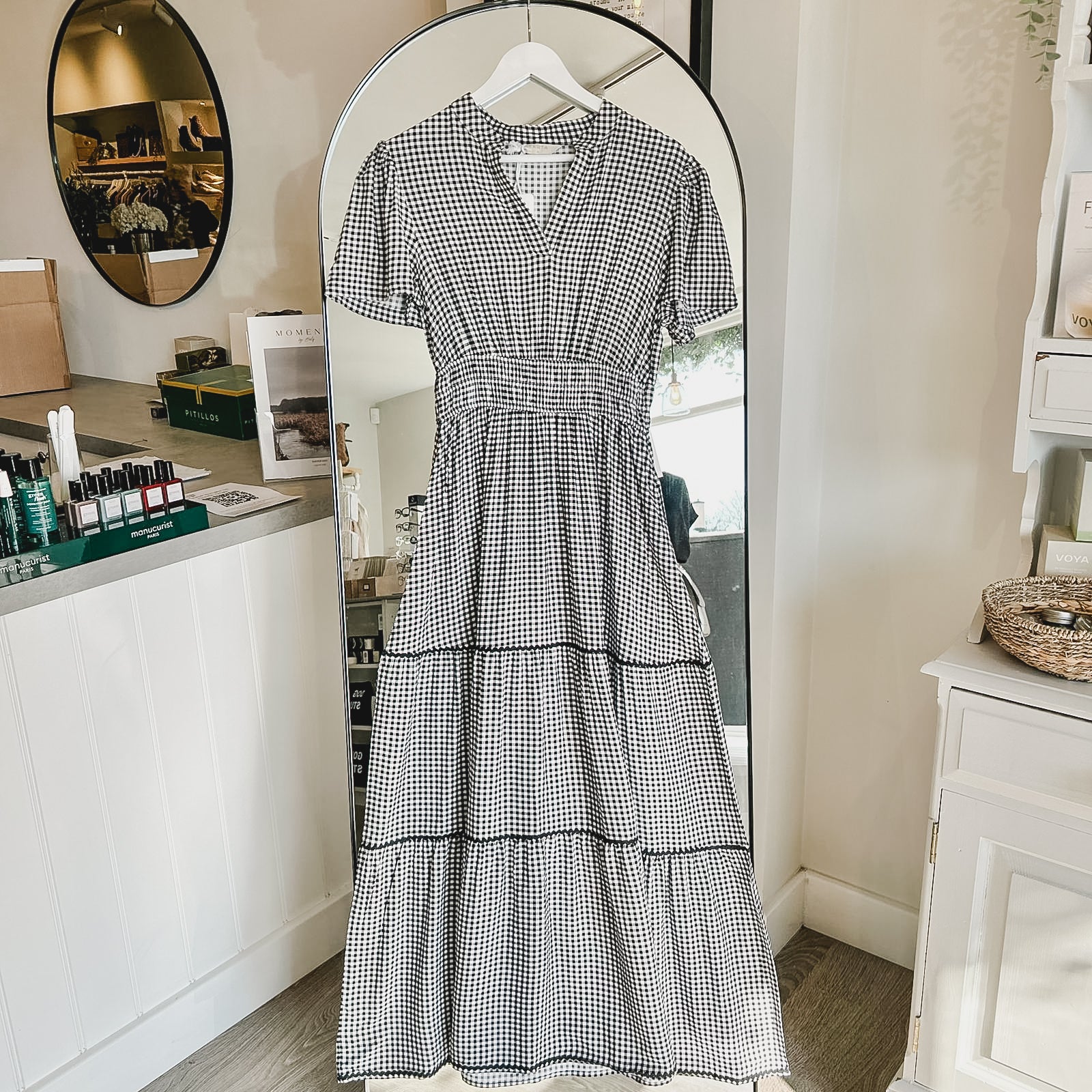 Roxy Black Gingham Tiered Dress