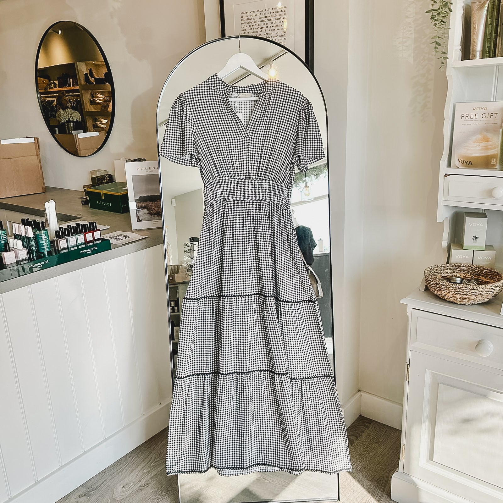 Roxy Black Gingham Tiered Dress