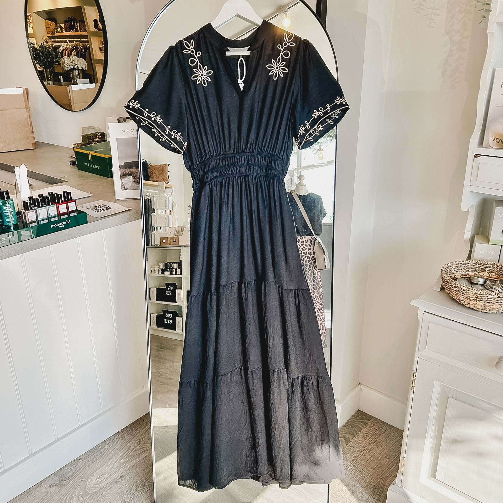 Roxy Black Embroidered Tiered Dress