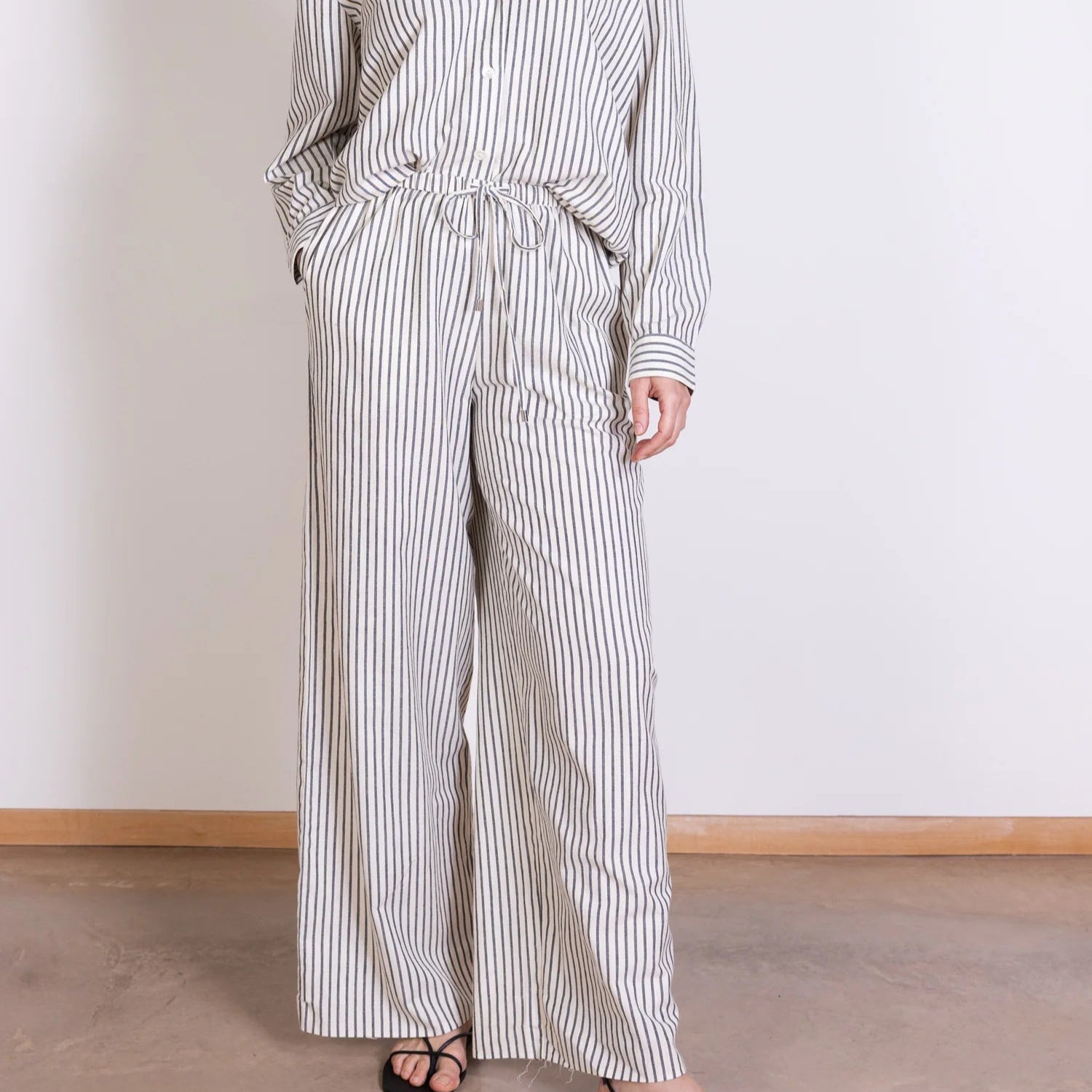 Striped High Waisted Wide Leg Trouser