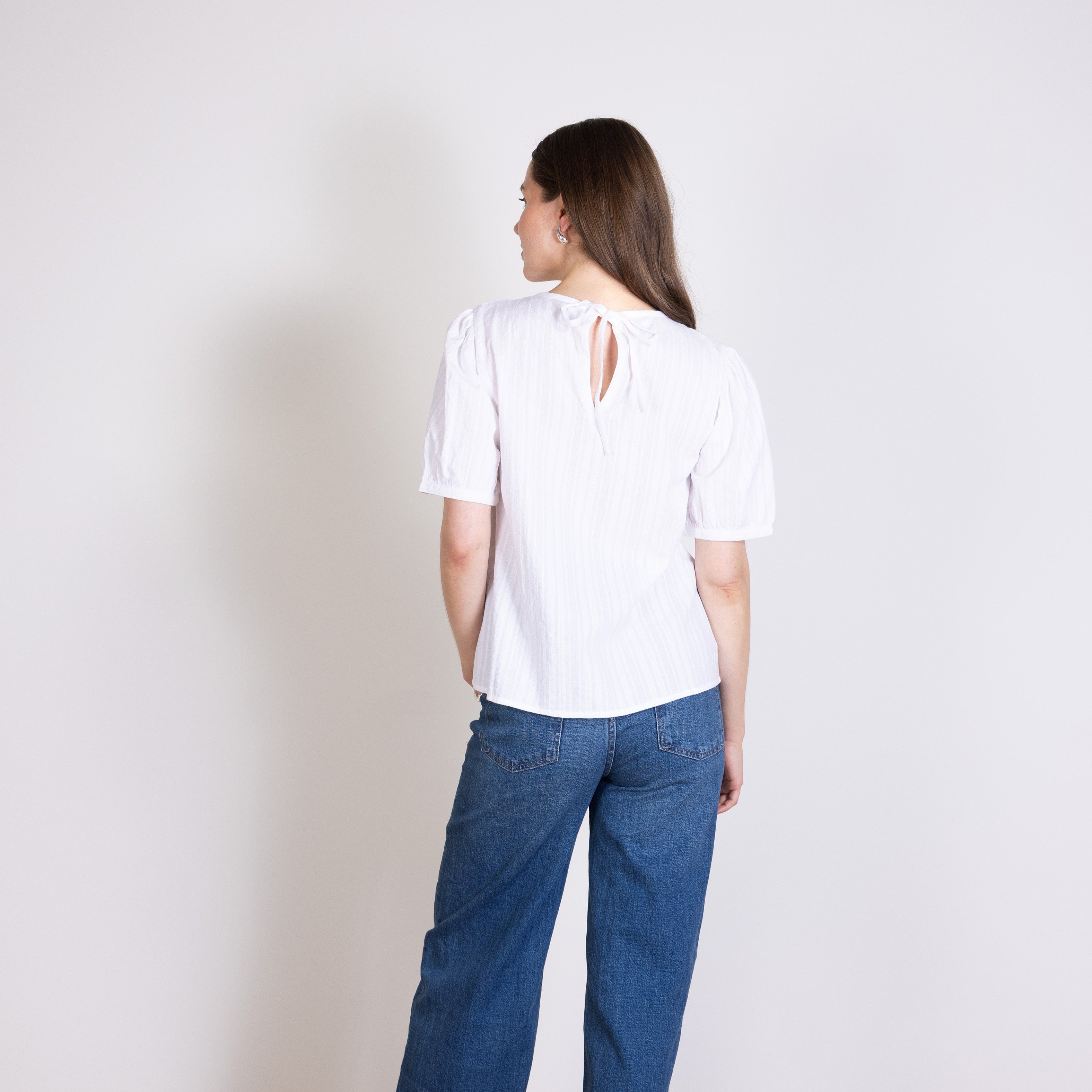 Plain Textured Cotton Puff Sleeve Top