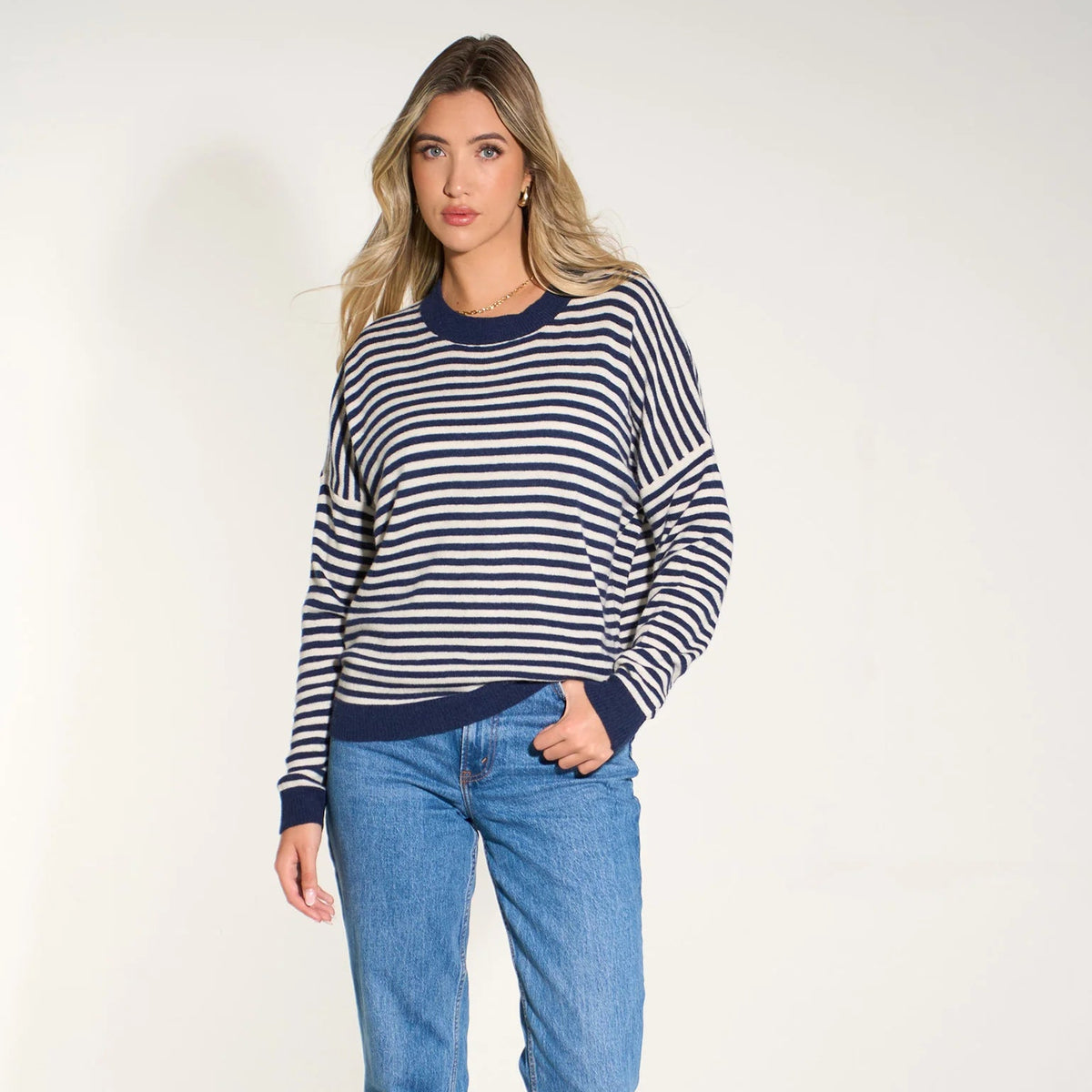 Striped Long Sleeve Italian Cashmere Wool Blend Jumper