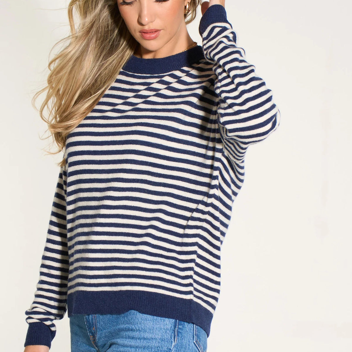 Striped Long Sleeve Italian Cashmere Wool Blend Jumper