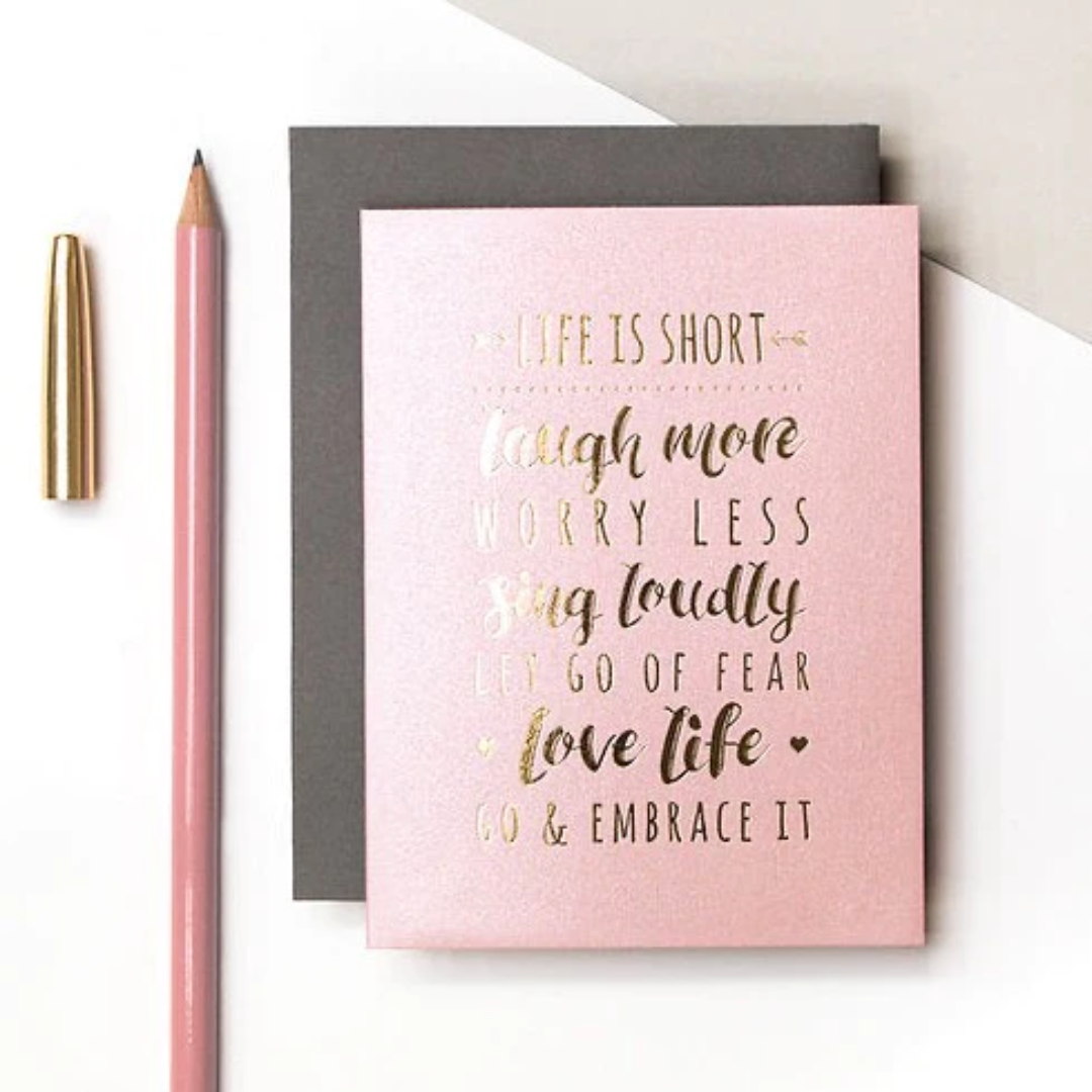 Coulson Macleod Pink Life Quote Mini Metallic Card