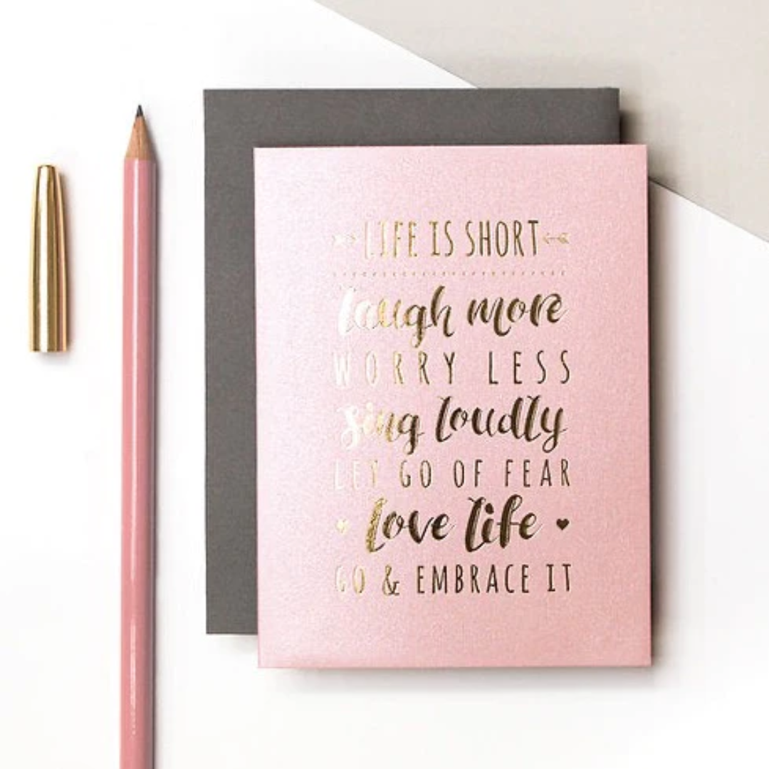 Pink Life Quote Mini Metallic Card