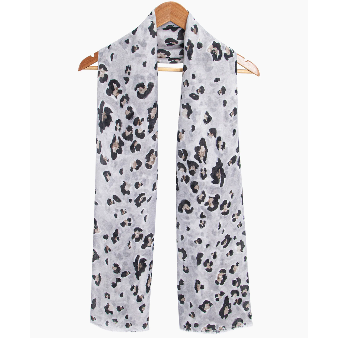 Raya Grey Leopard Scarf