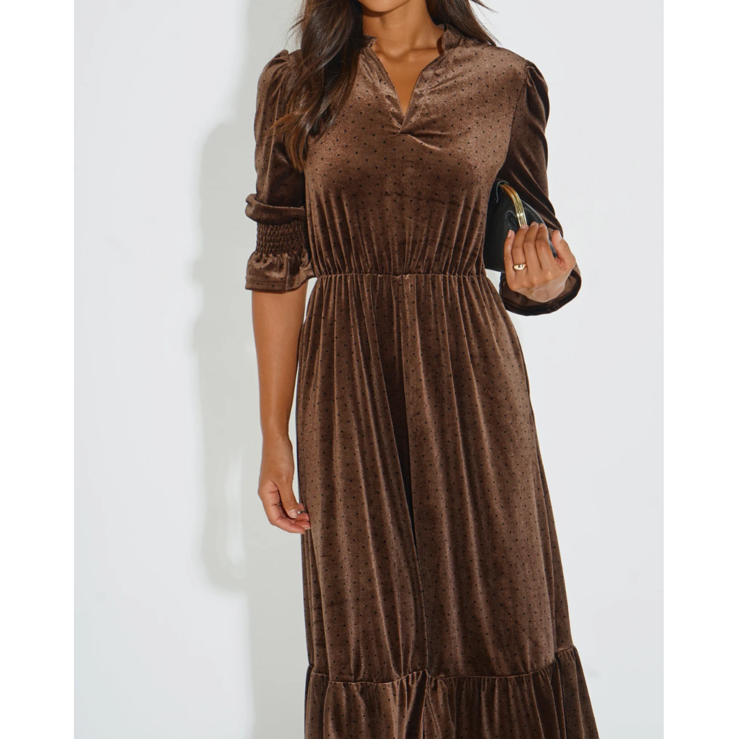 Velvet Polka Dot Pandora V-Neck Dress