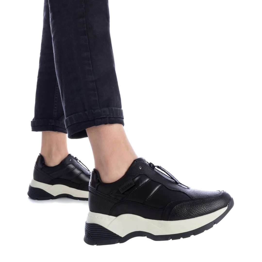 Carmela Black Leather Trainers with White Trim