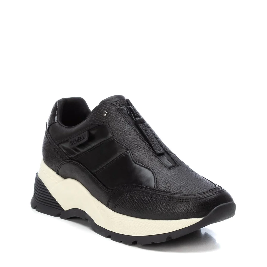 Carmela Black Leather Trainers with White Trim