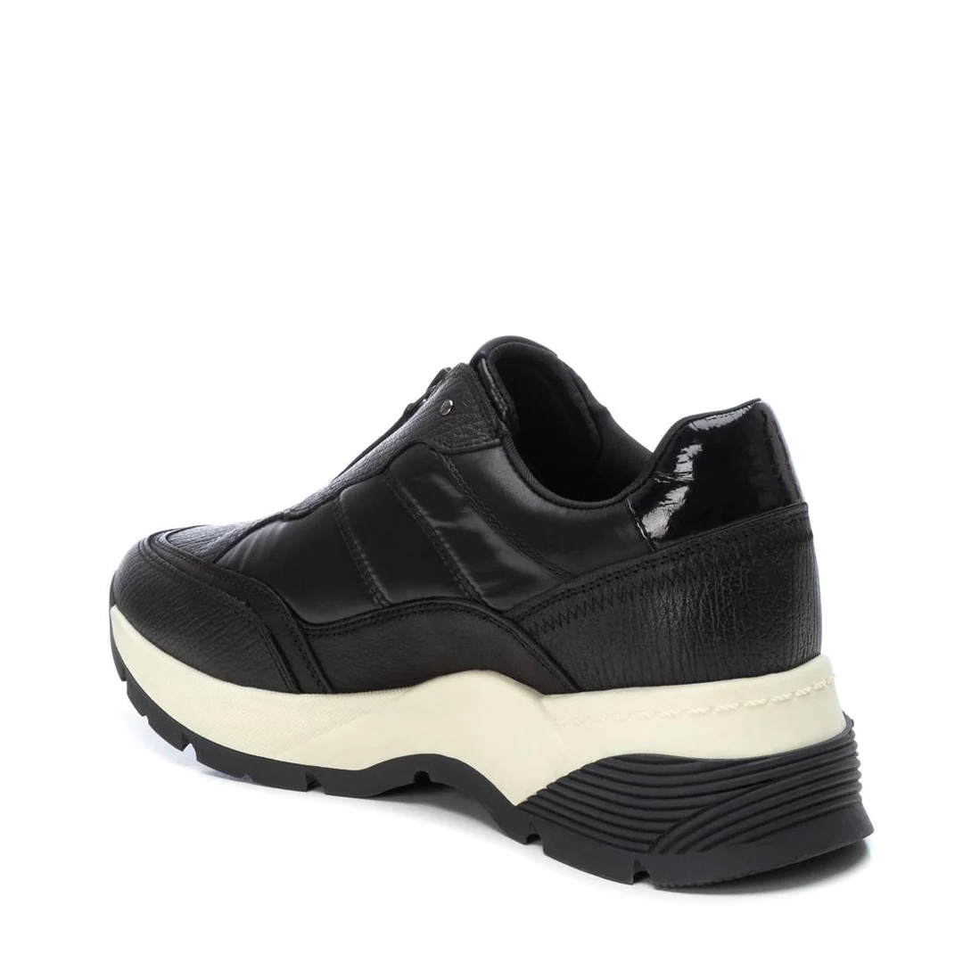Carmela Black Leather Trainers with White Trim