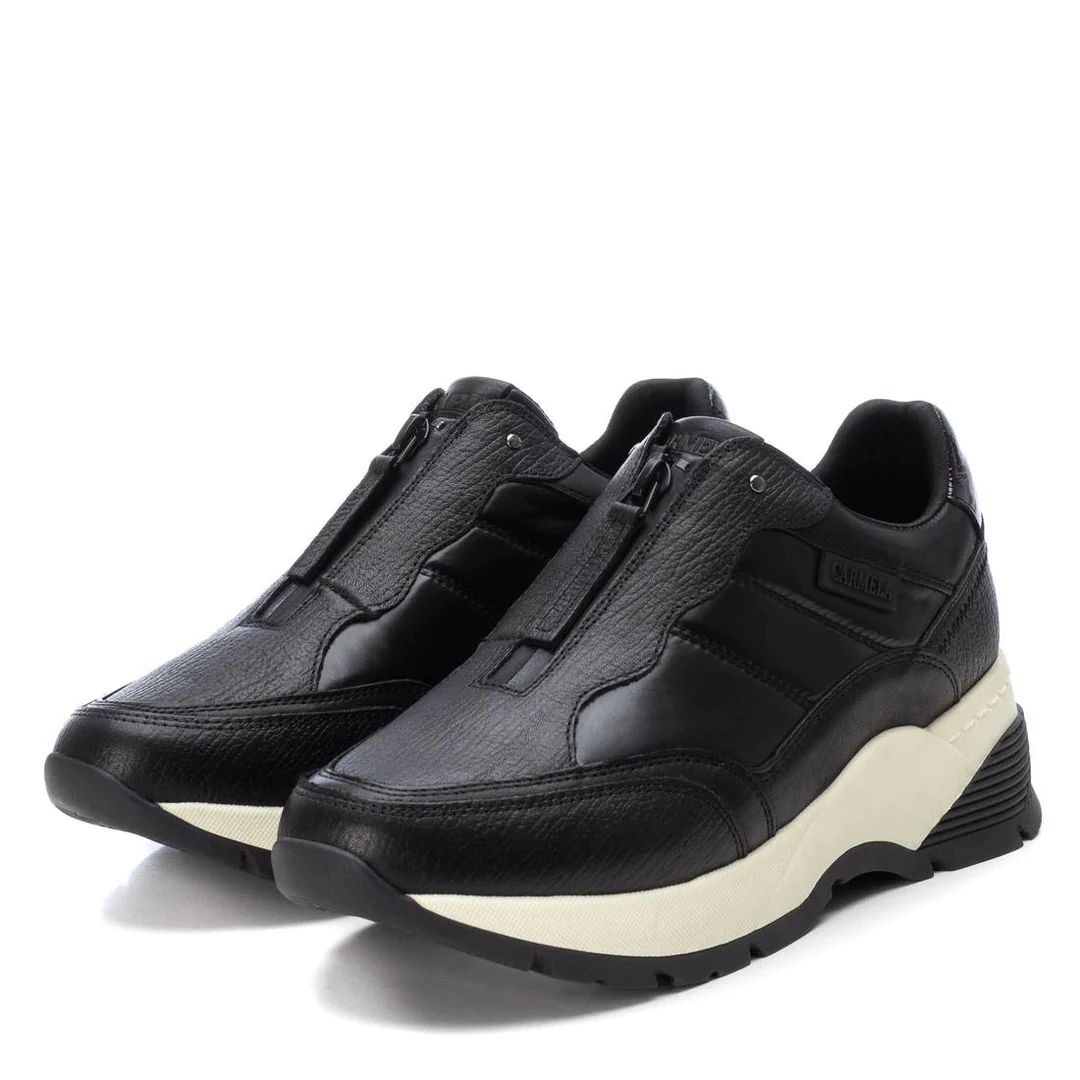 Carmela Black Leather Trainers with White Trim