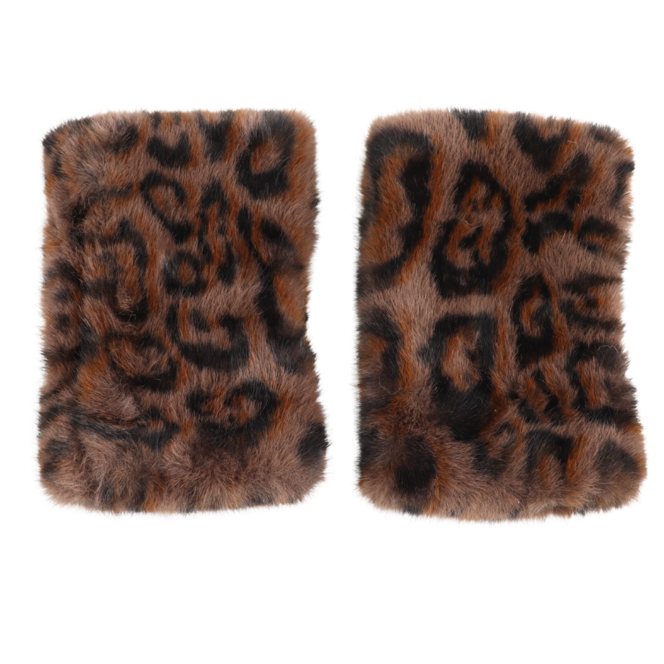 Faux Fur Fingerless Leopard Mittens