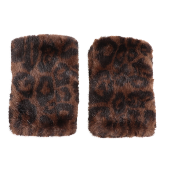 Faux Fur Fingerless Leopard Mittens
