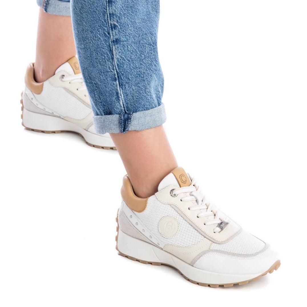 Carmela White/Tan Leather Trainers
