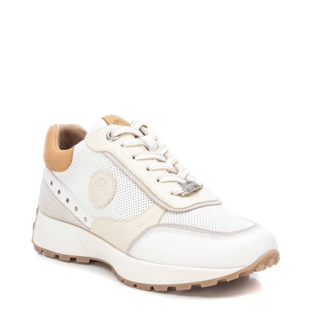Carmela White/Tan Leather Trainers