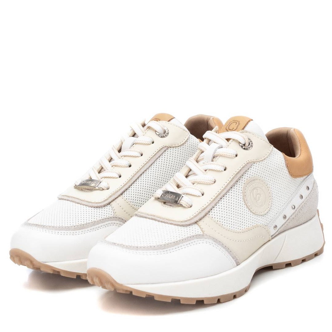 Carmela White/Tan Leather Trainers