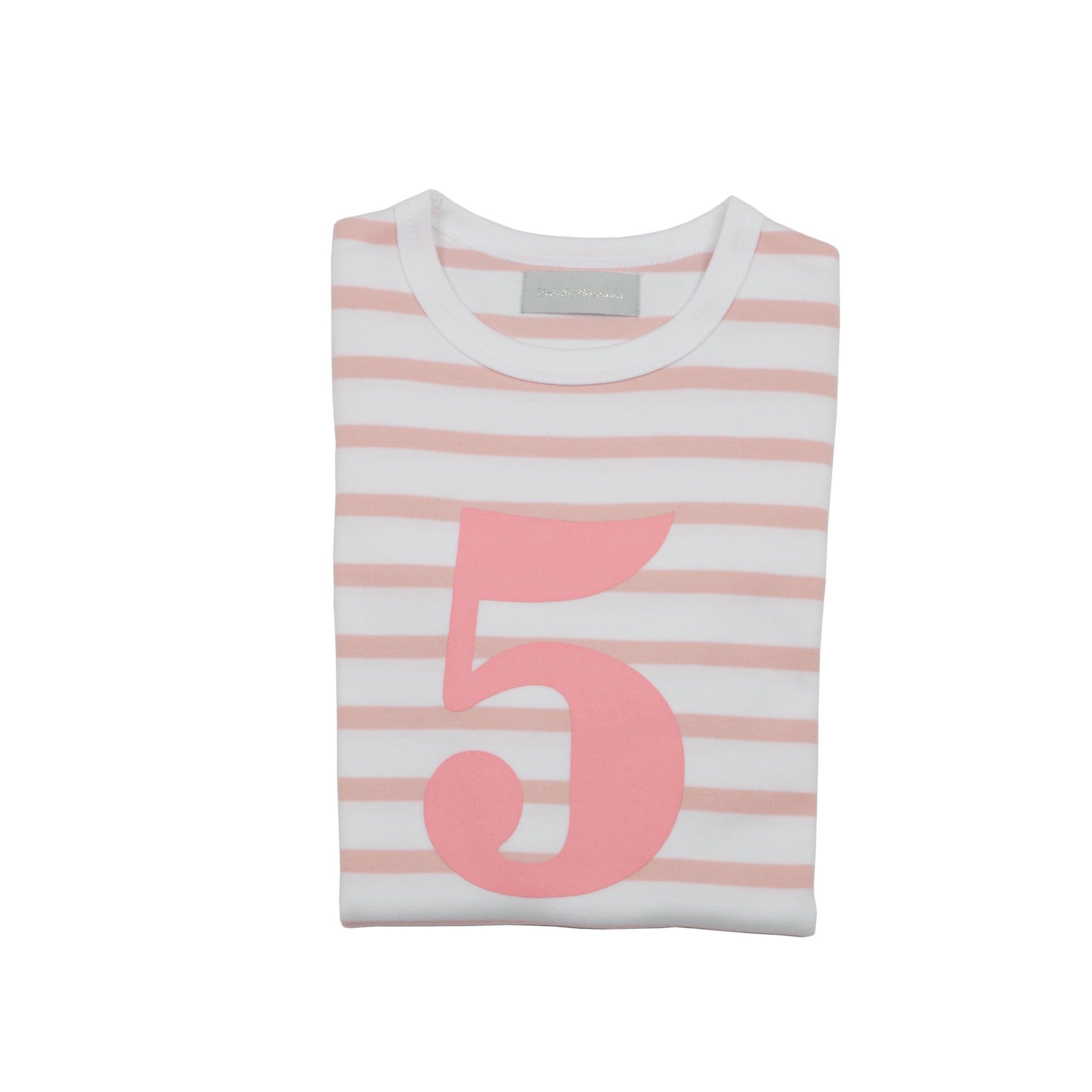 Bob and Blossom Dusty Pink & White Breton Striped Number Top
