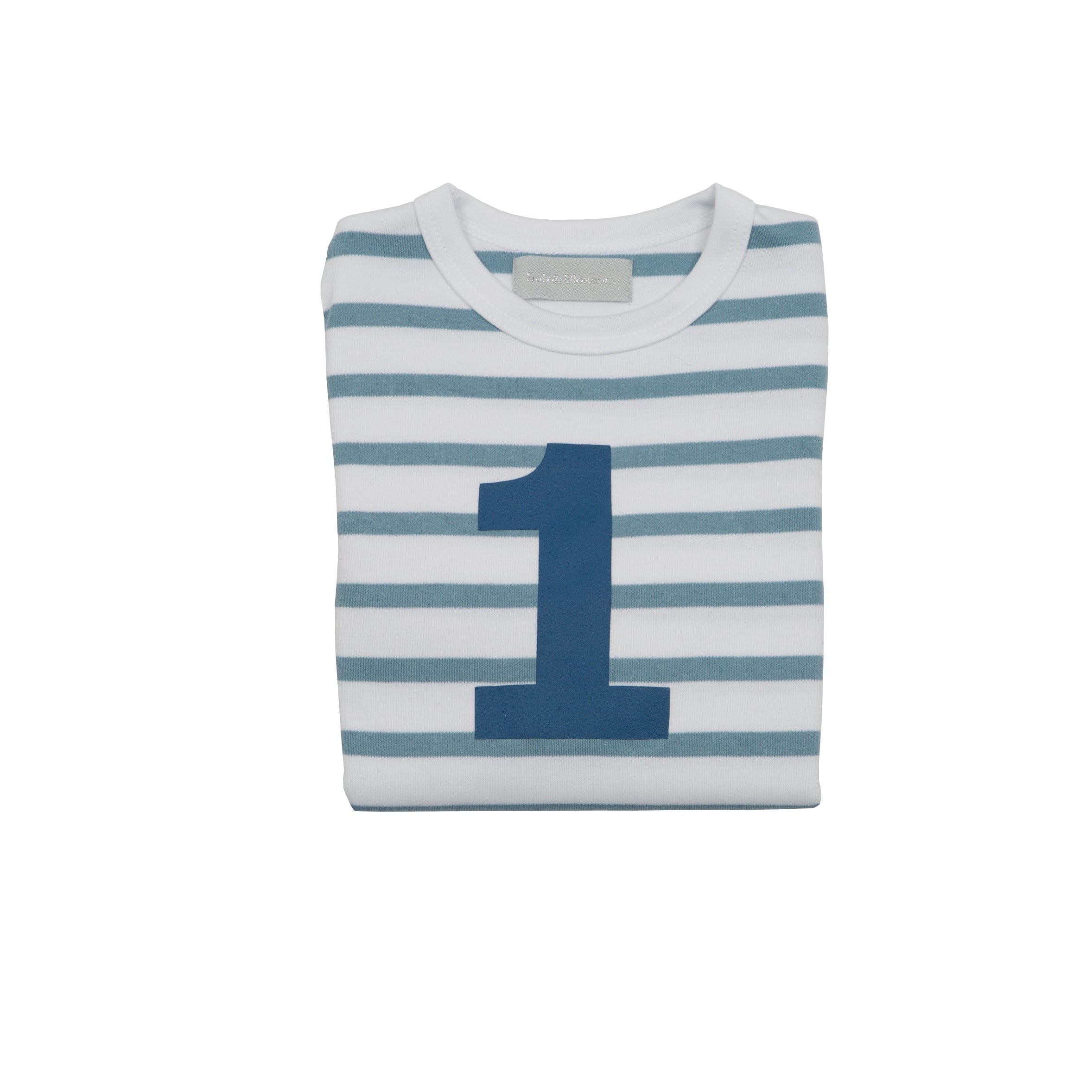 Ocean Blue & White Striped Breton Number Top