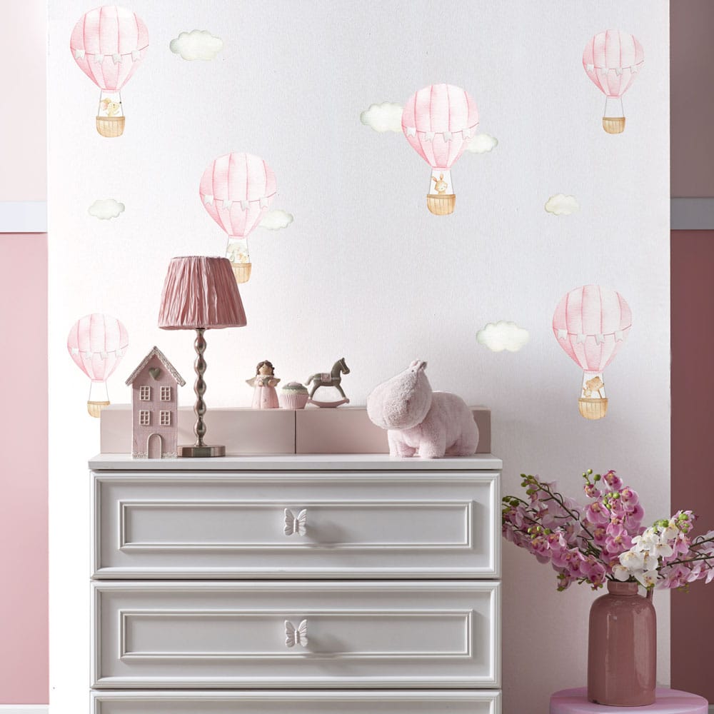 Pink Hot Air Balloon Wall Sticker Pack