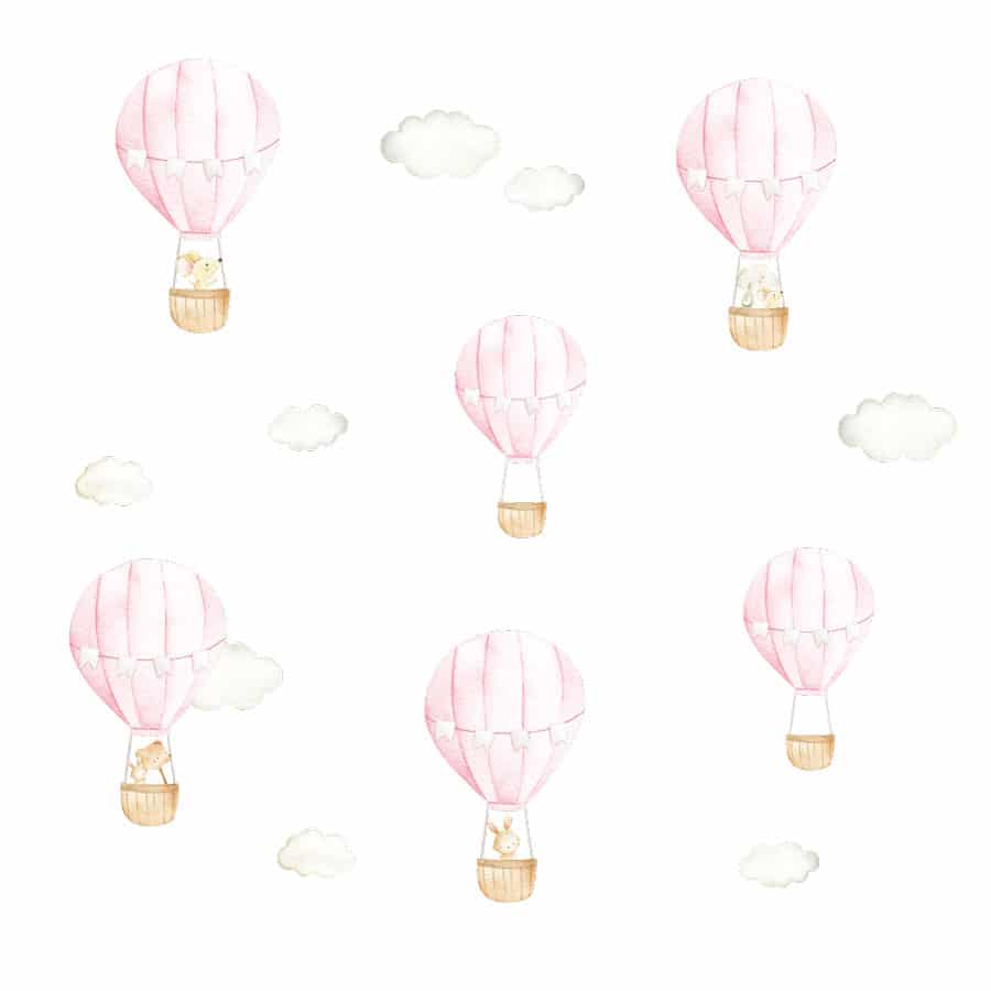 Pink Hot Air Balloon Wall Sticker Pack