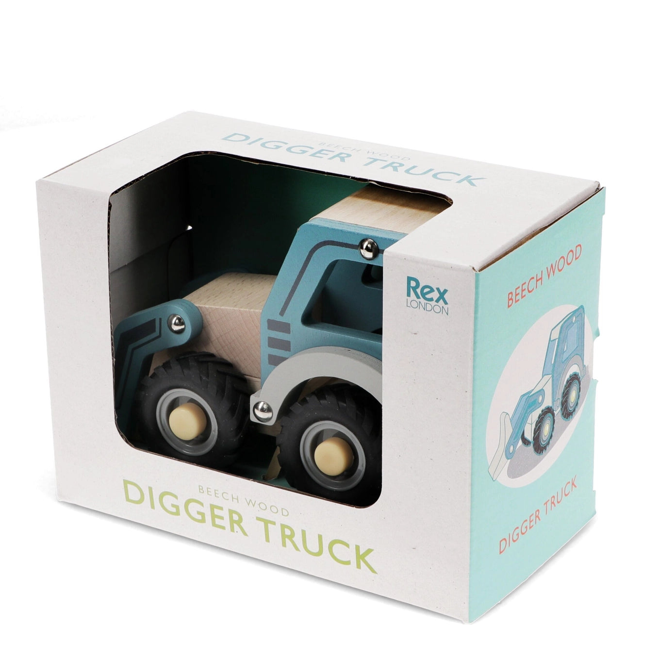 Wooden Push Along Toy - Blue Digger Truck