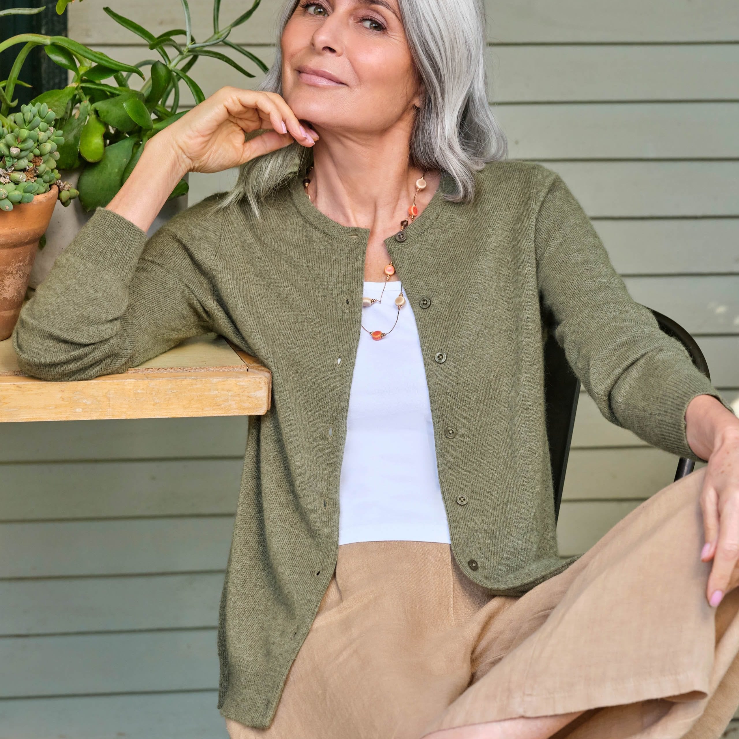 Cashmere & Merino Wool Crew Neck Cardigan