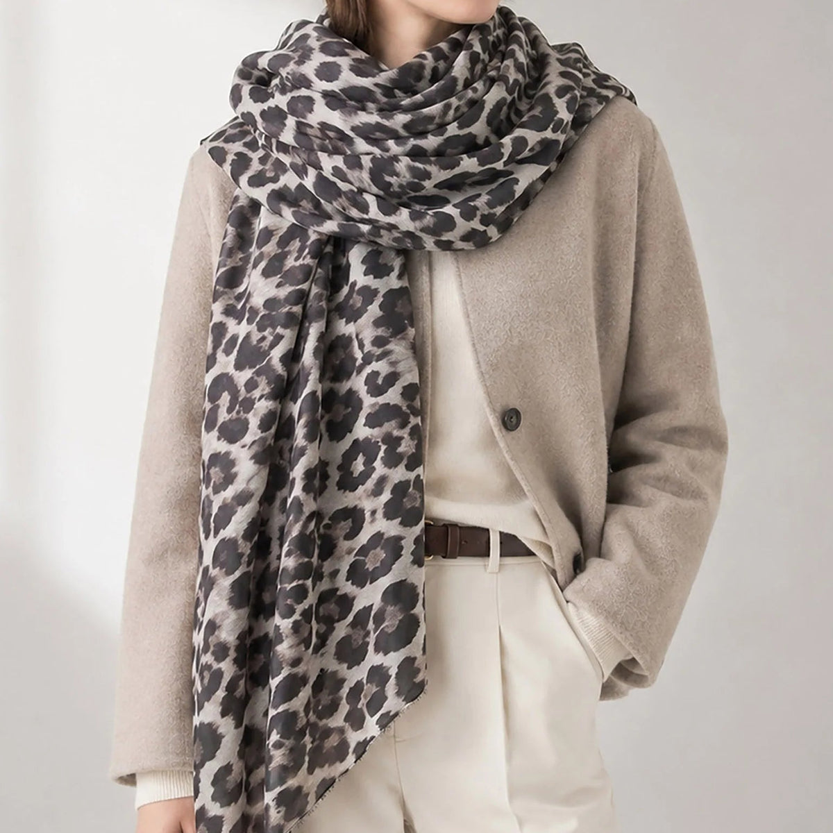 Large Leopard Print Lightweight Scarf