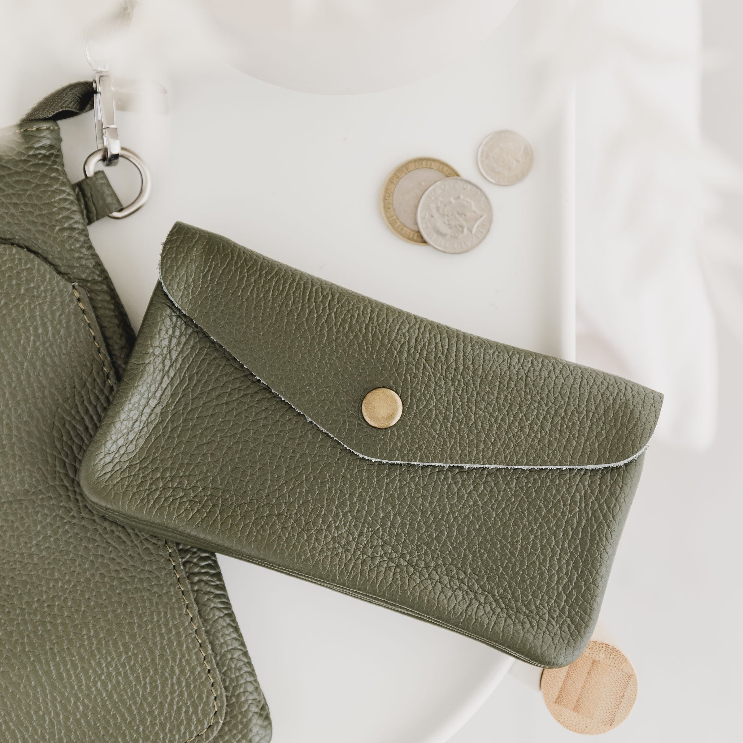 Large Leather Button Purse