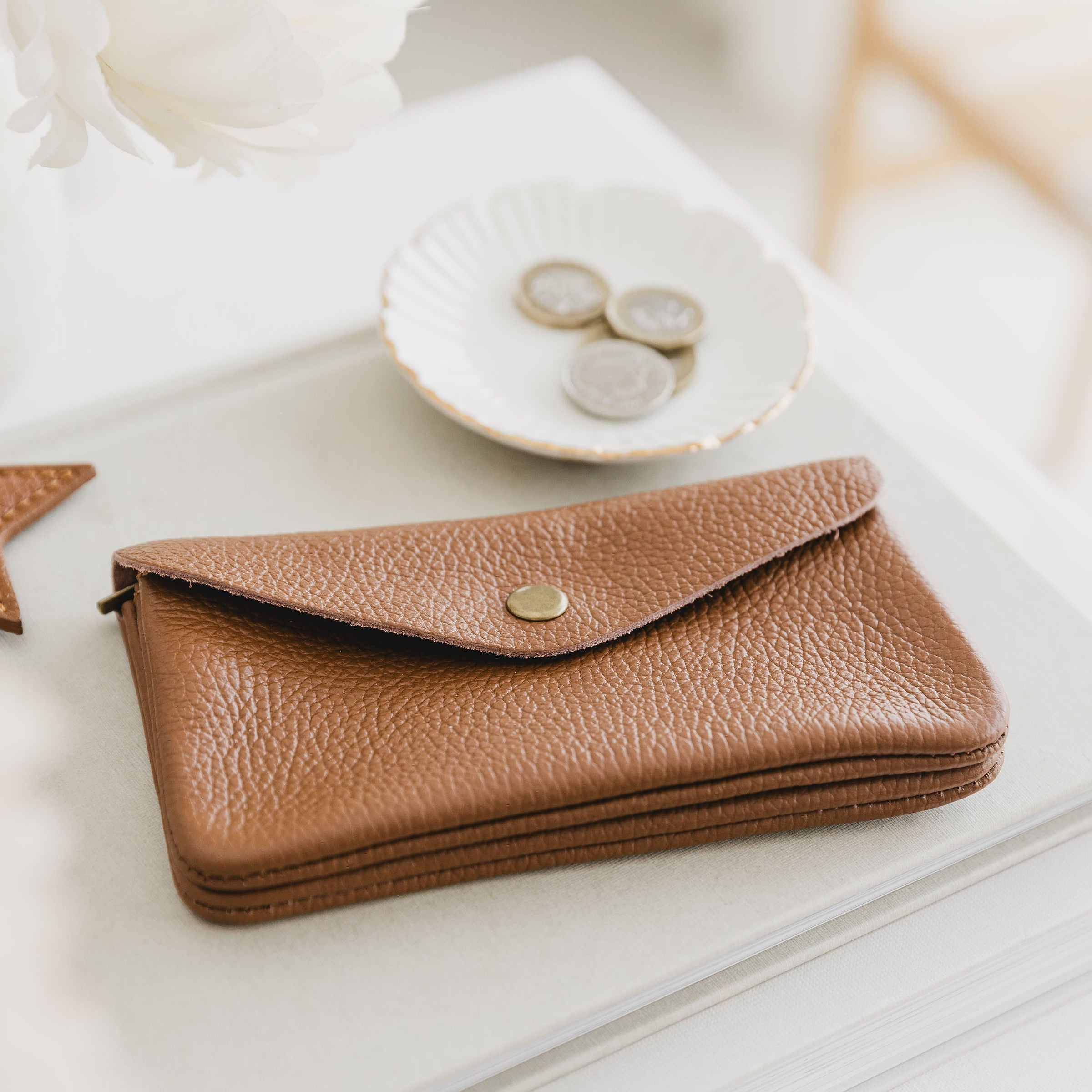 Large Leather Button Purse