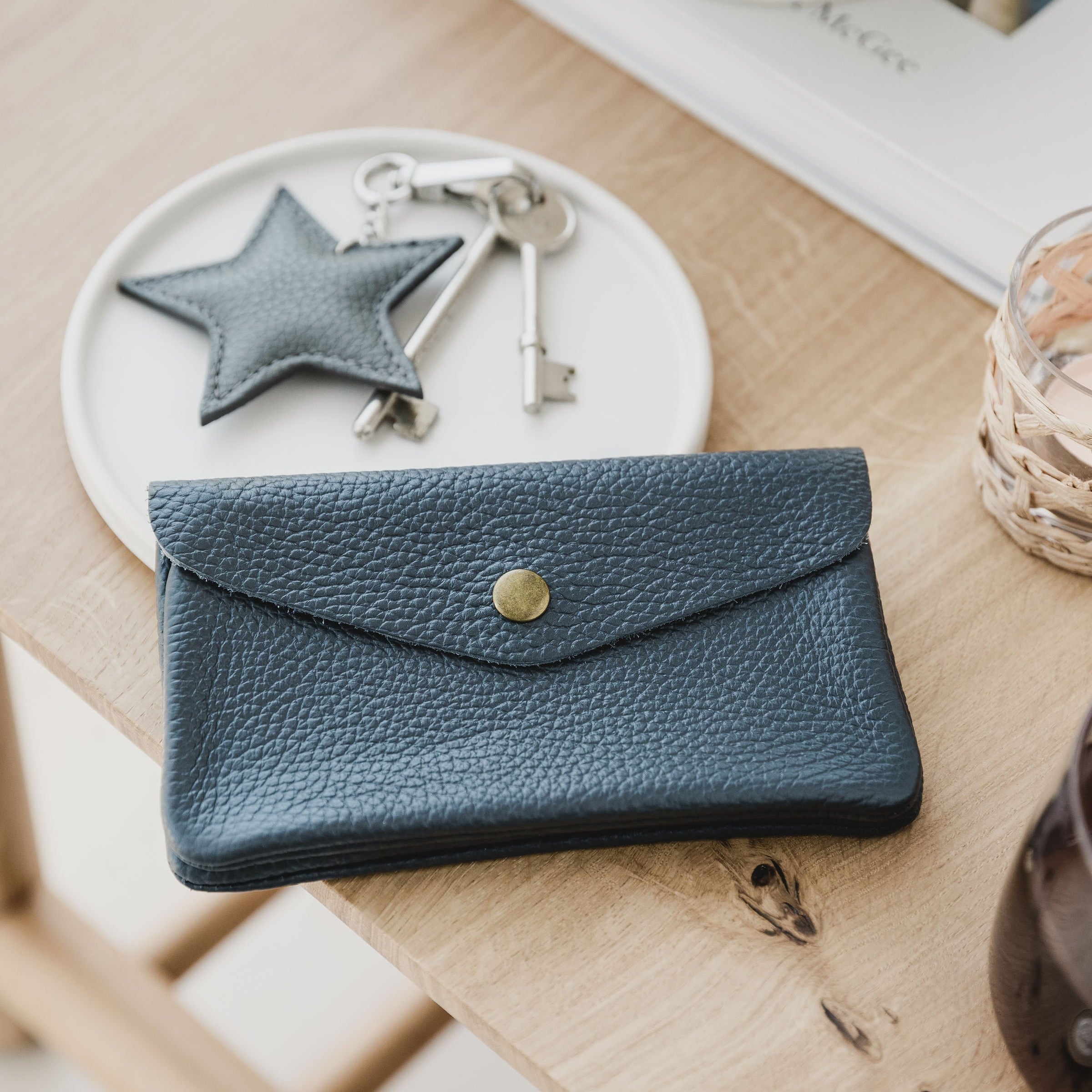 Large Leather Button Purse