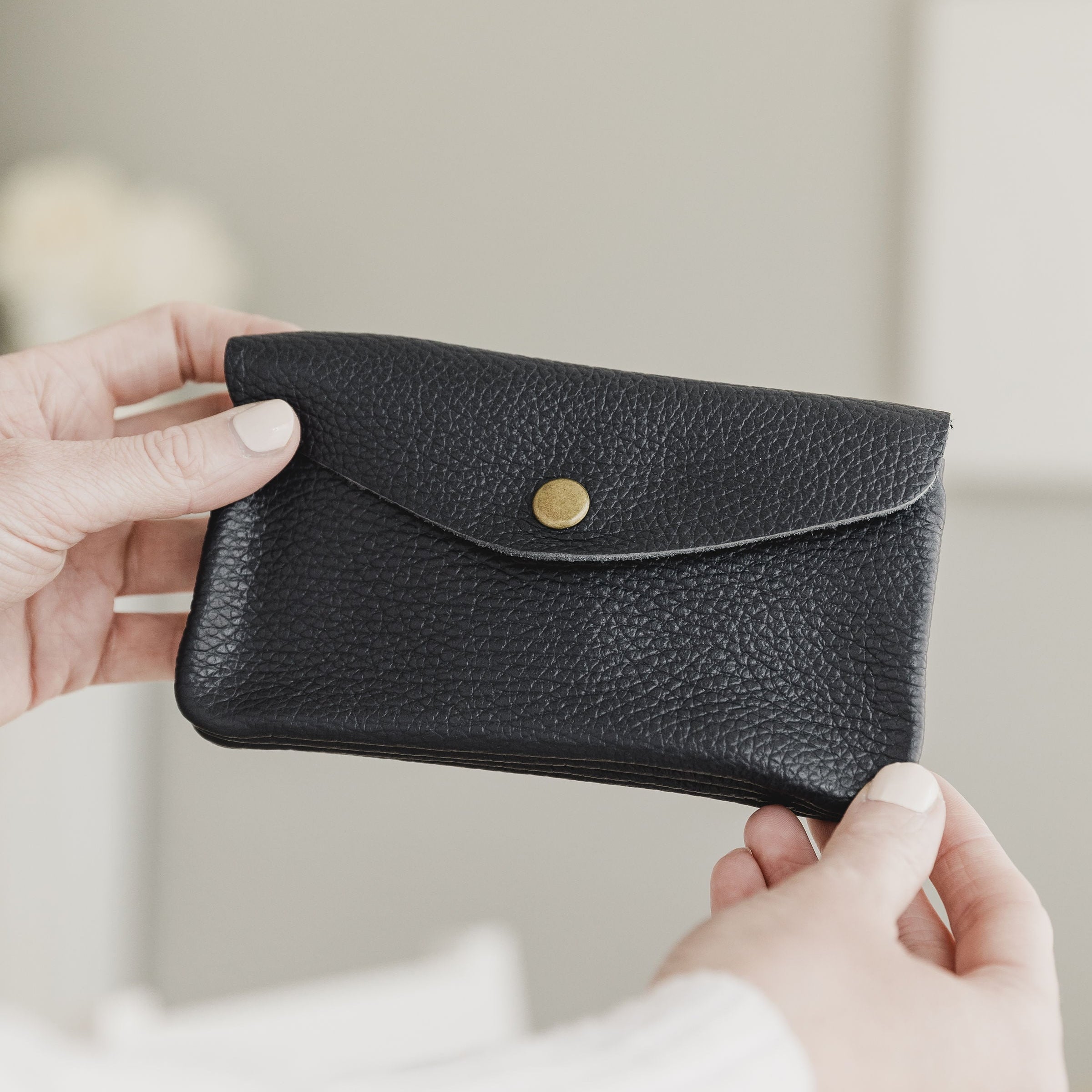 Large Leather Button Purse