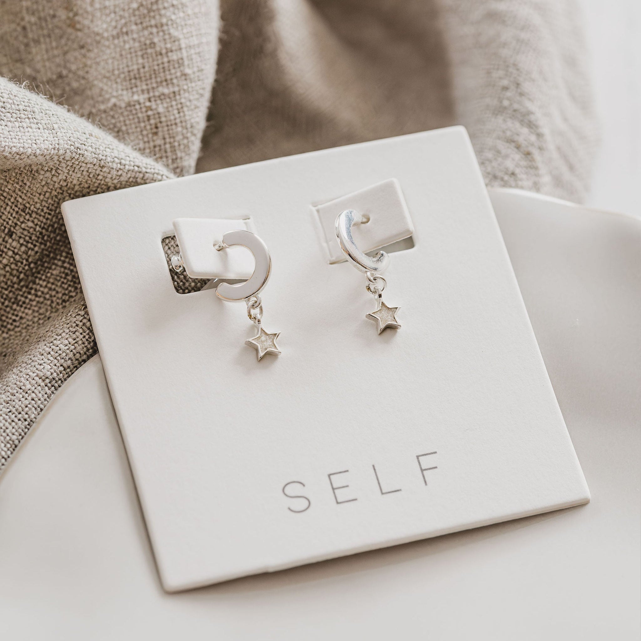 'The Lyra' Pearl Enamel Star Drop Hoop Earrings