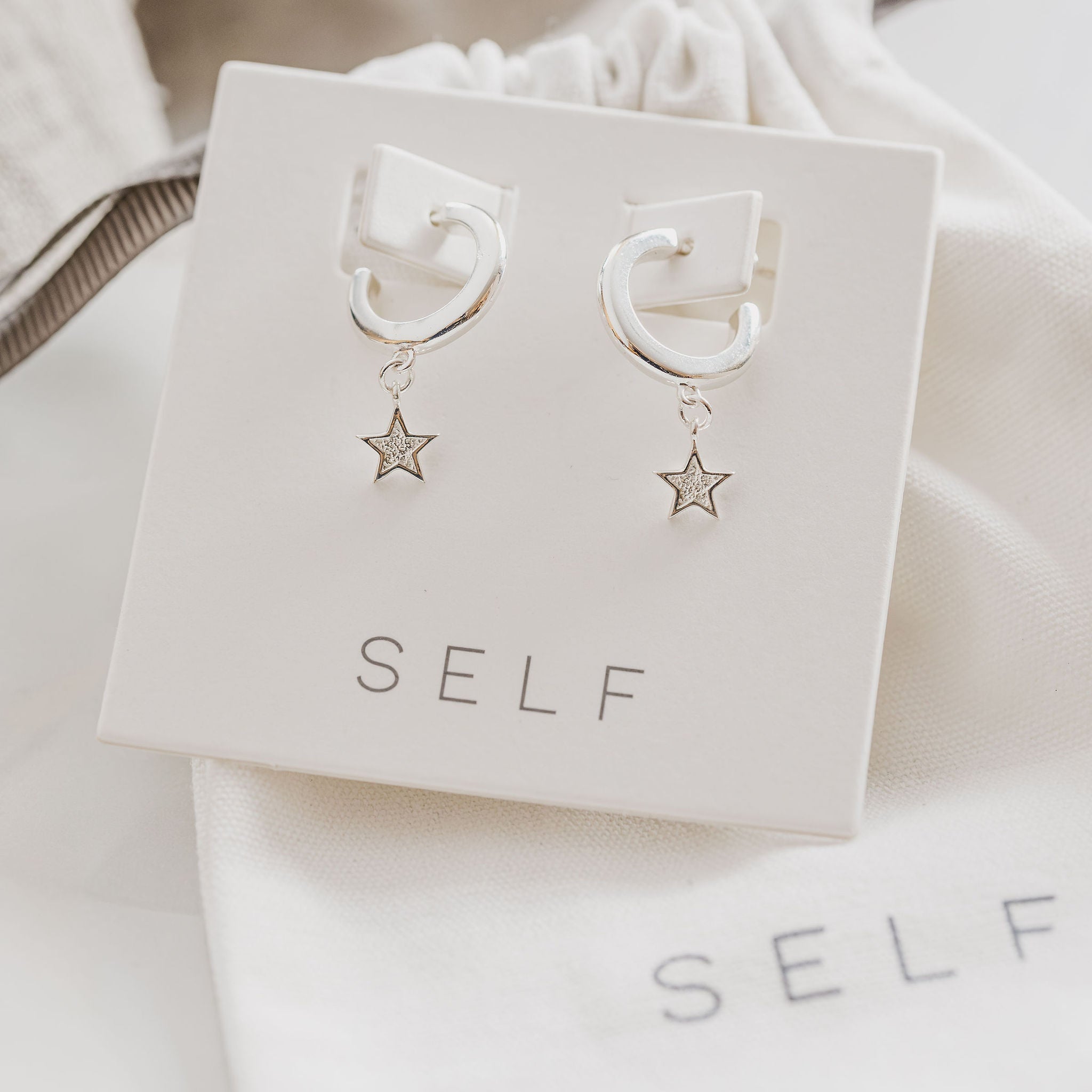 'The Astra' Textured Star Drop Hoop Earrings