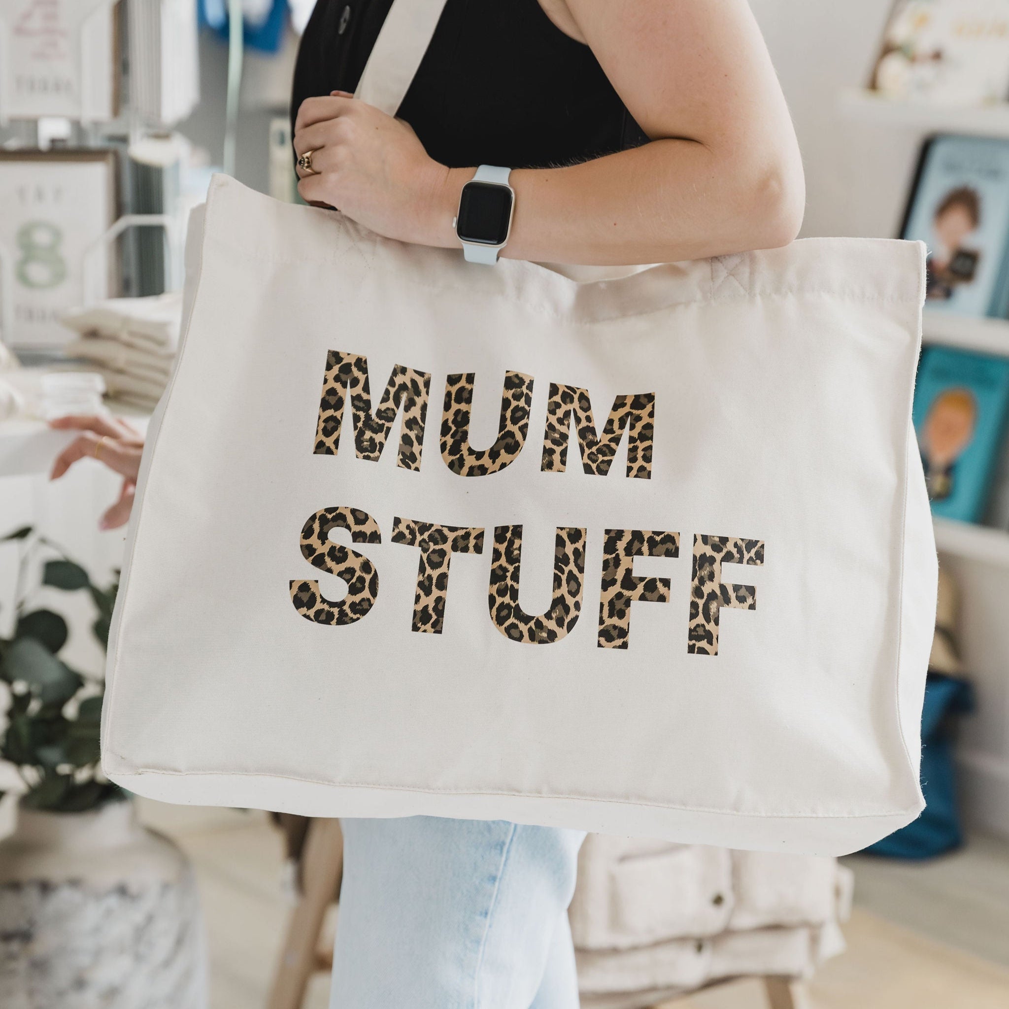 Natural Leopard Print Mum 'Stuff' Tote Bag