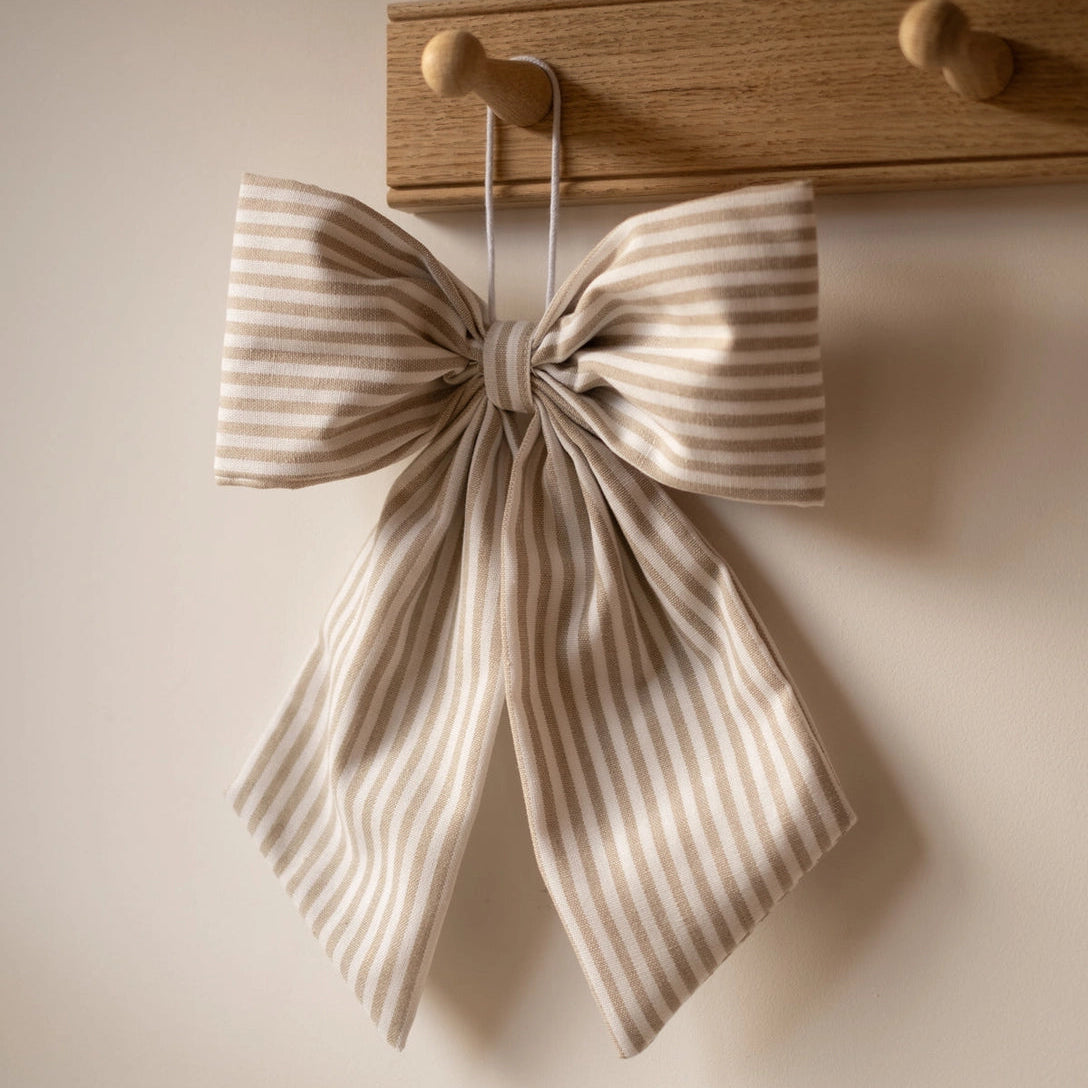 Beige and White Stripe Hanging Bow