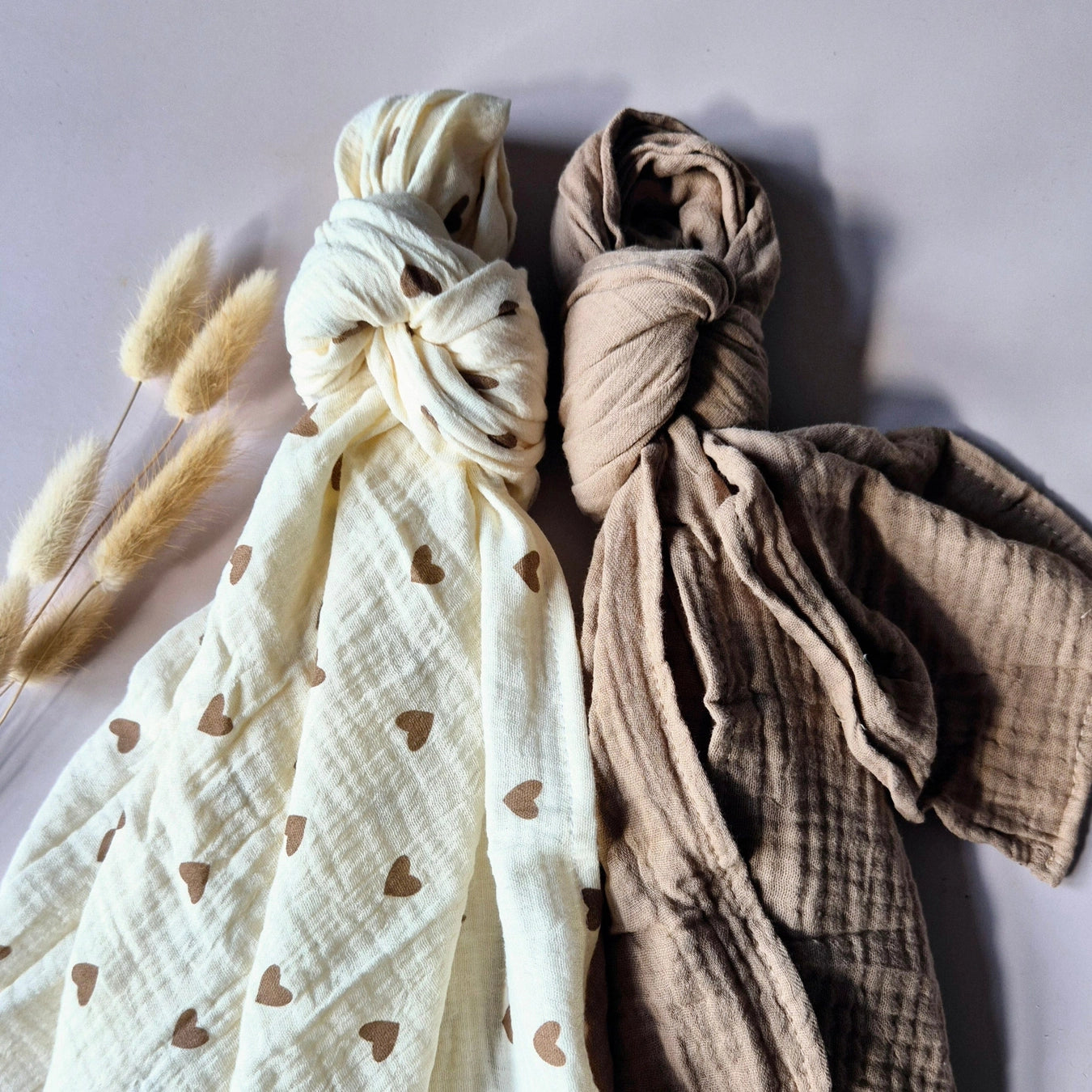 Heart & Taupe Muslin Cloths (Set of 2)