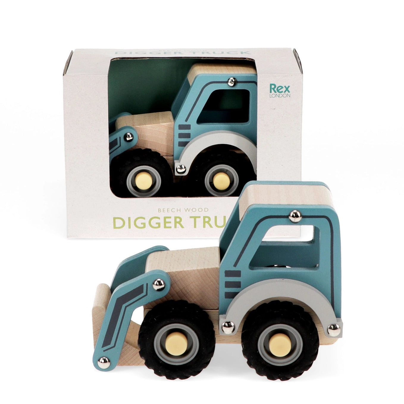 Wooden Push Along Toy - Blue Digger Truck