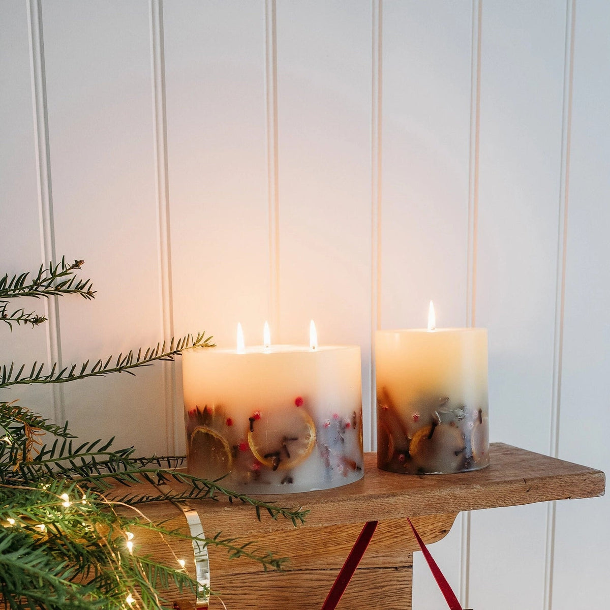 Luxury Handmade Botanical Winter Christmas Pillar Soy Candle (3 Wick)