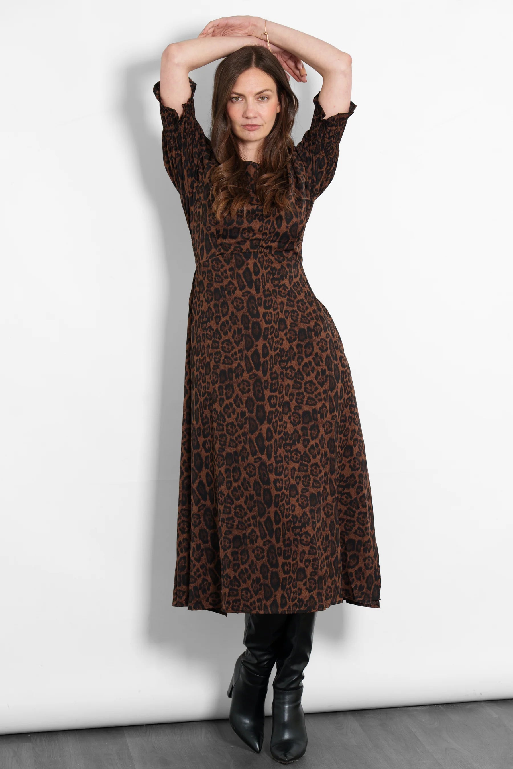 Hazel Leopard Print Midi Tea Dress