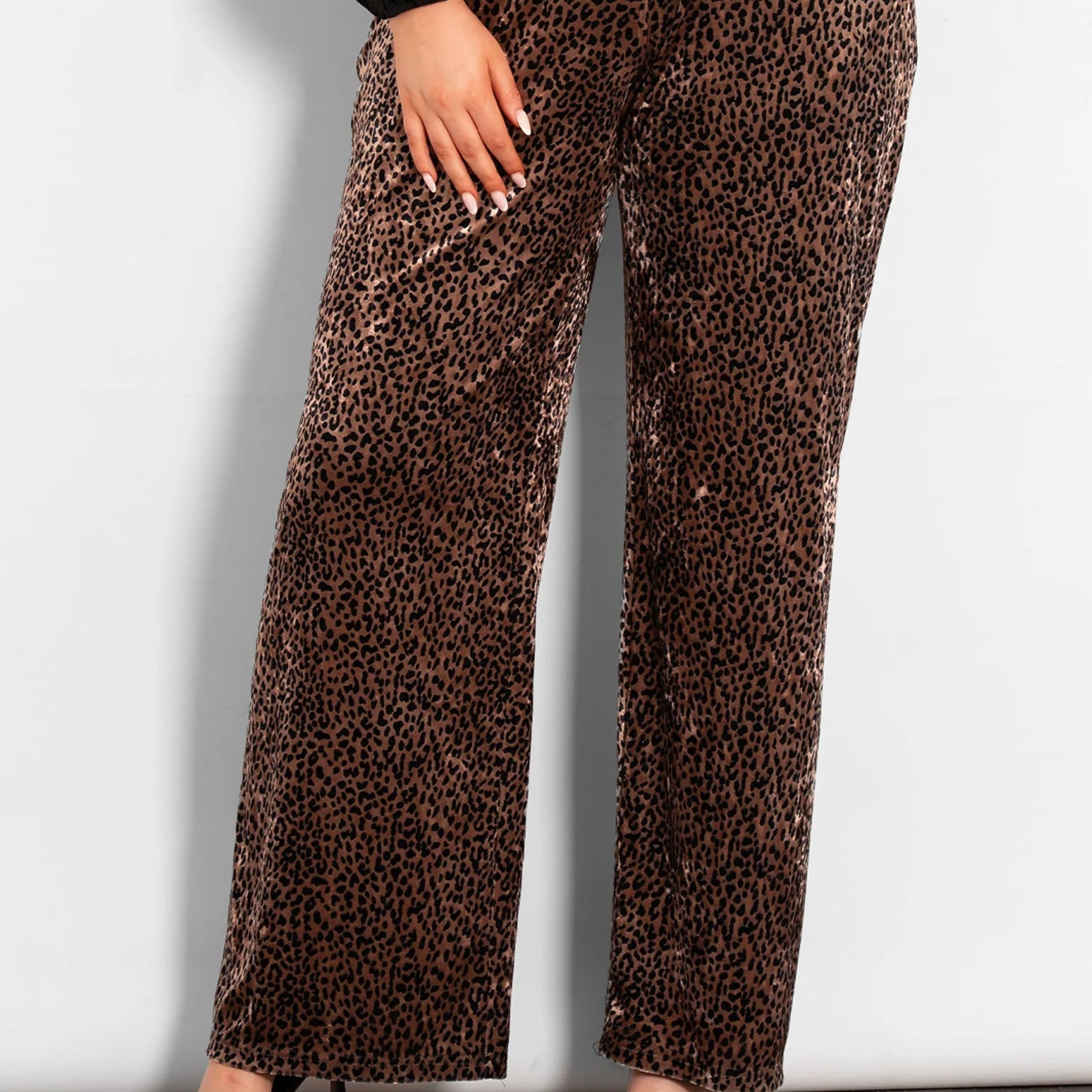 Max Wide Leg Velvet Leopard Print Trousers