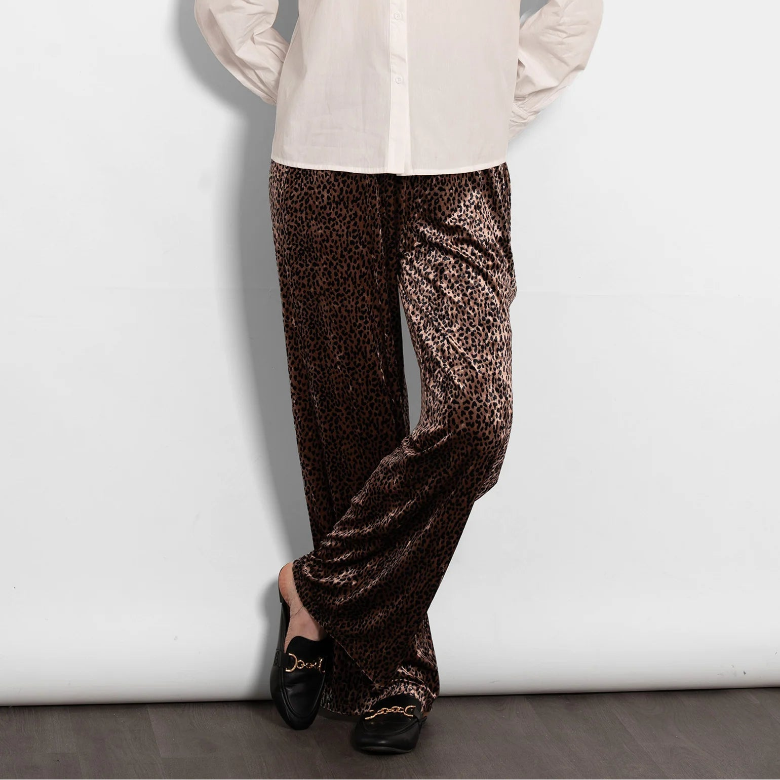 Max Wide Leg Velvet Leopard Print Trousers