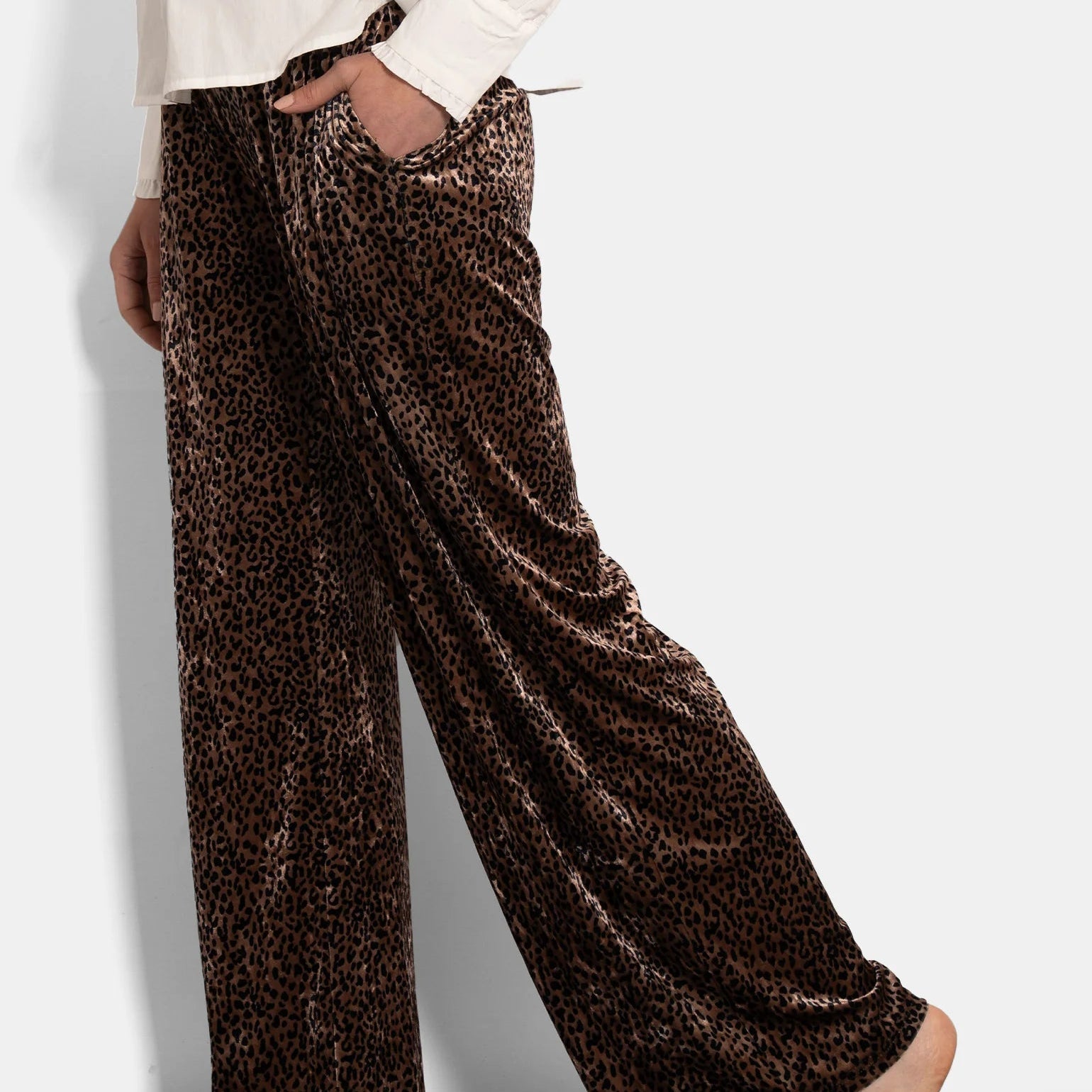 Max Wide Leg Velvet Leopard Print Trousers