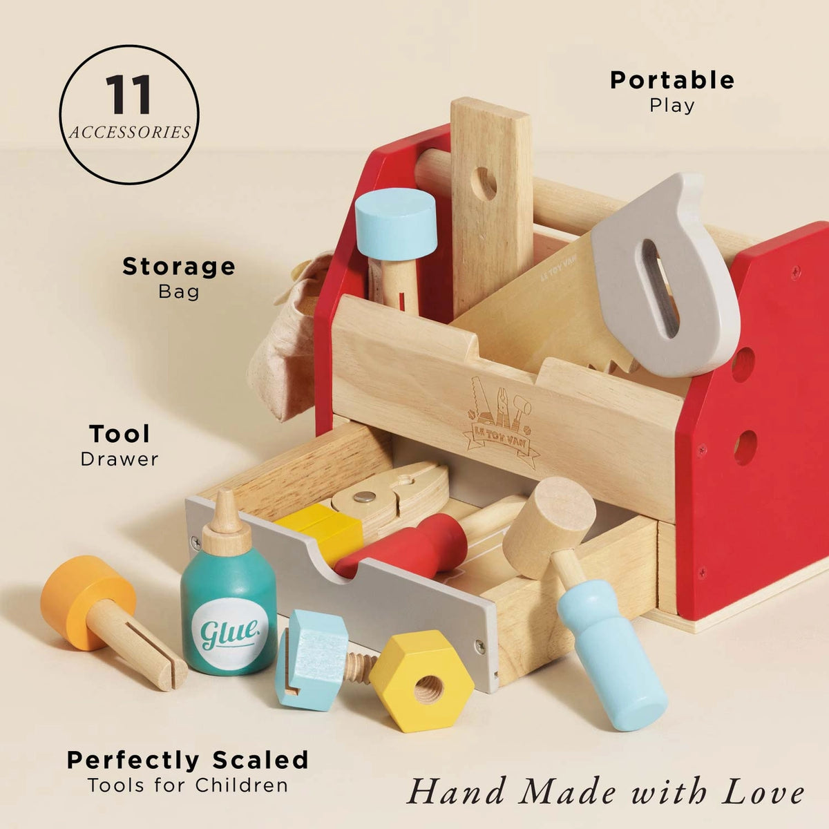 Wooden Tool Box & Tools Set