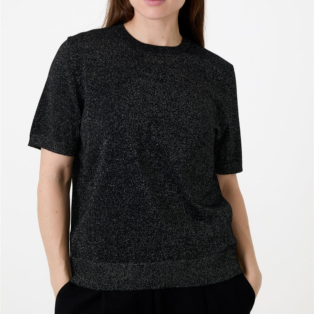 Cashmere Like Lurex Short Sleeve Crew Neck Jumper