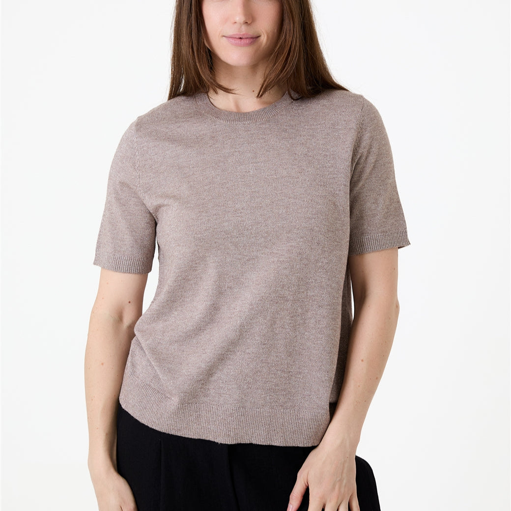 Cashmere Like Lurex Short Sleeve Crew Neck Jumper