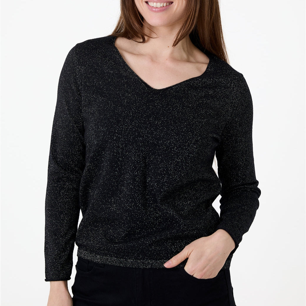 Cashmere Like Lurex Fitted V-Neck Jumper