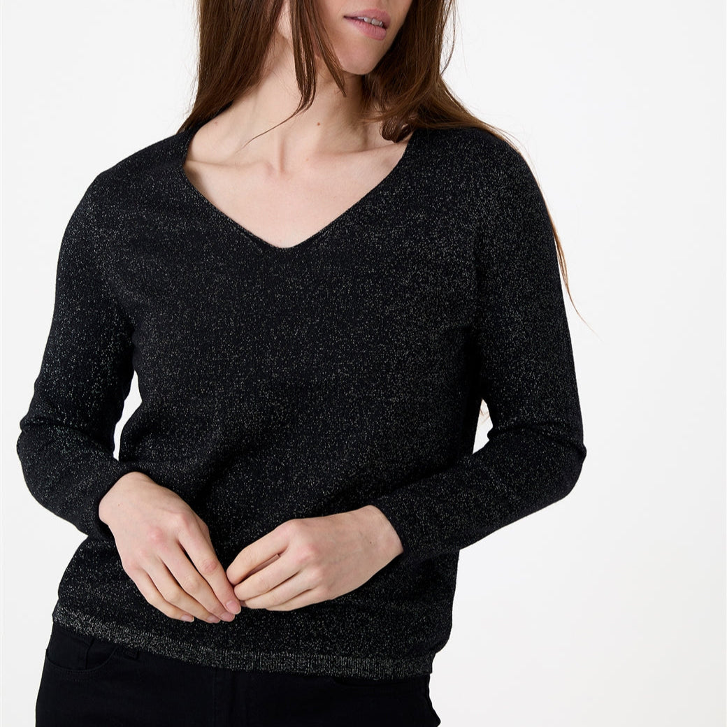 Cashmere Like Lurex Fitted V-Neck Jumper